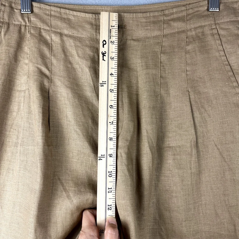 Banana Republic Linen Pant Women 12 Short 12S Latte Tan Wide Leg Pleated Classic
